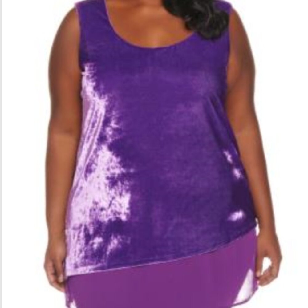 NEW Penningtons Tiered Assymetrical Velour Top Purple 1X